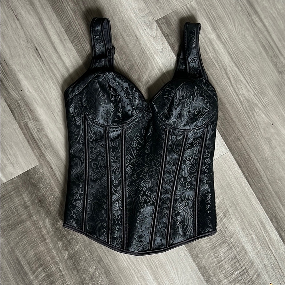 Elegant Black Brocade Corset Top